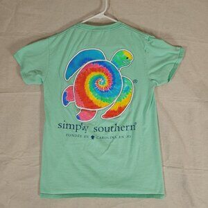 Simply Southern Tie Dye Turtle Tee Shirt Womens Small Short Sleeve Green